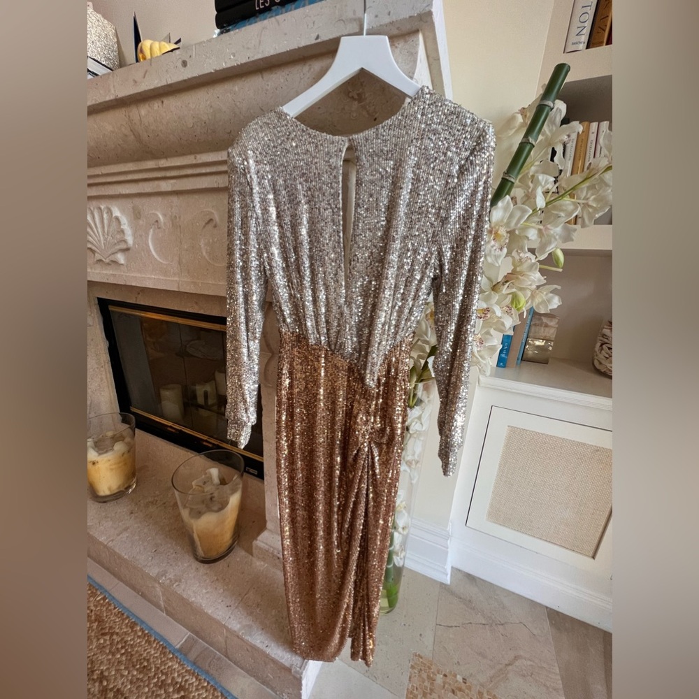 NONchalant Maxi Long Sleeve Shiny Dress – Silver Top and Golden Bottom